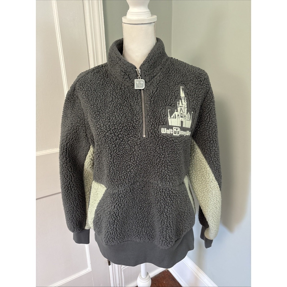 Disneyland Spirit Jersey Sherpa Sweatshirt Pullover Fleece Woman‎ Grey Green XS
